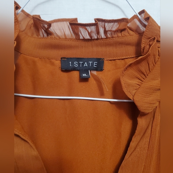 1. State Burnt Orange Long Sleeve Chiffon Mock Neck Dress Size XL - Picture 4 of 7